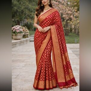 Brand new Nalli cotton silk with fine zari red & golden saree